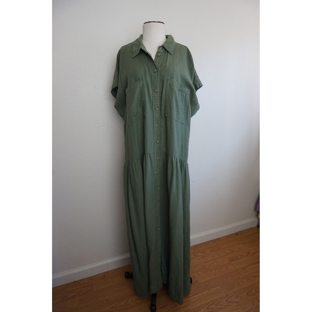 Universal Thread Maxi Dress Linen Blend Boho Earthy Lagenlook Olive Green Large